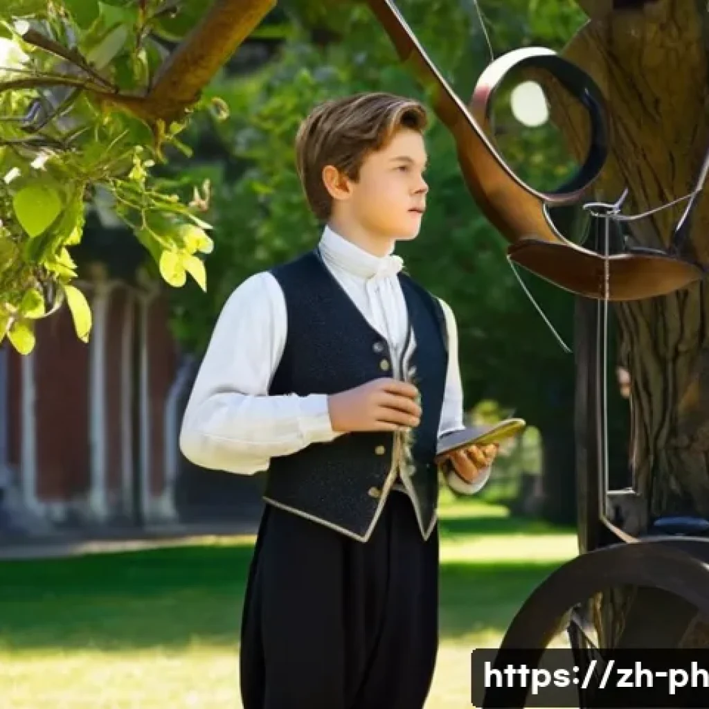 물리학 이론의 역사적 발전 - **Prompt 1: The Dawn of Classical Mechanics** An intricately detailed scene set in a sunlit Euro...