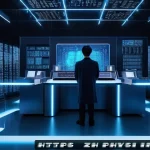 물리학 관련 정부 연구 프로젝트 - A futuristic quantum computing laboratory scene showcasing a sleek superconducting quantum computer ...