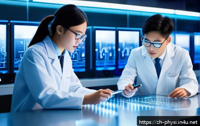 물리학 직업 전망 - A modern scientific research laboratory scene featuring a diverse group of young physicists collabor...